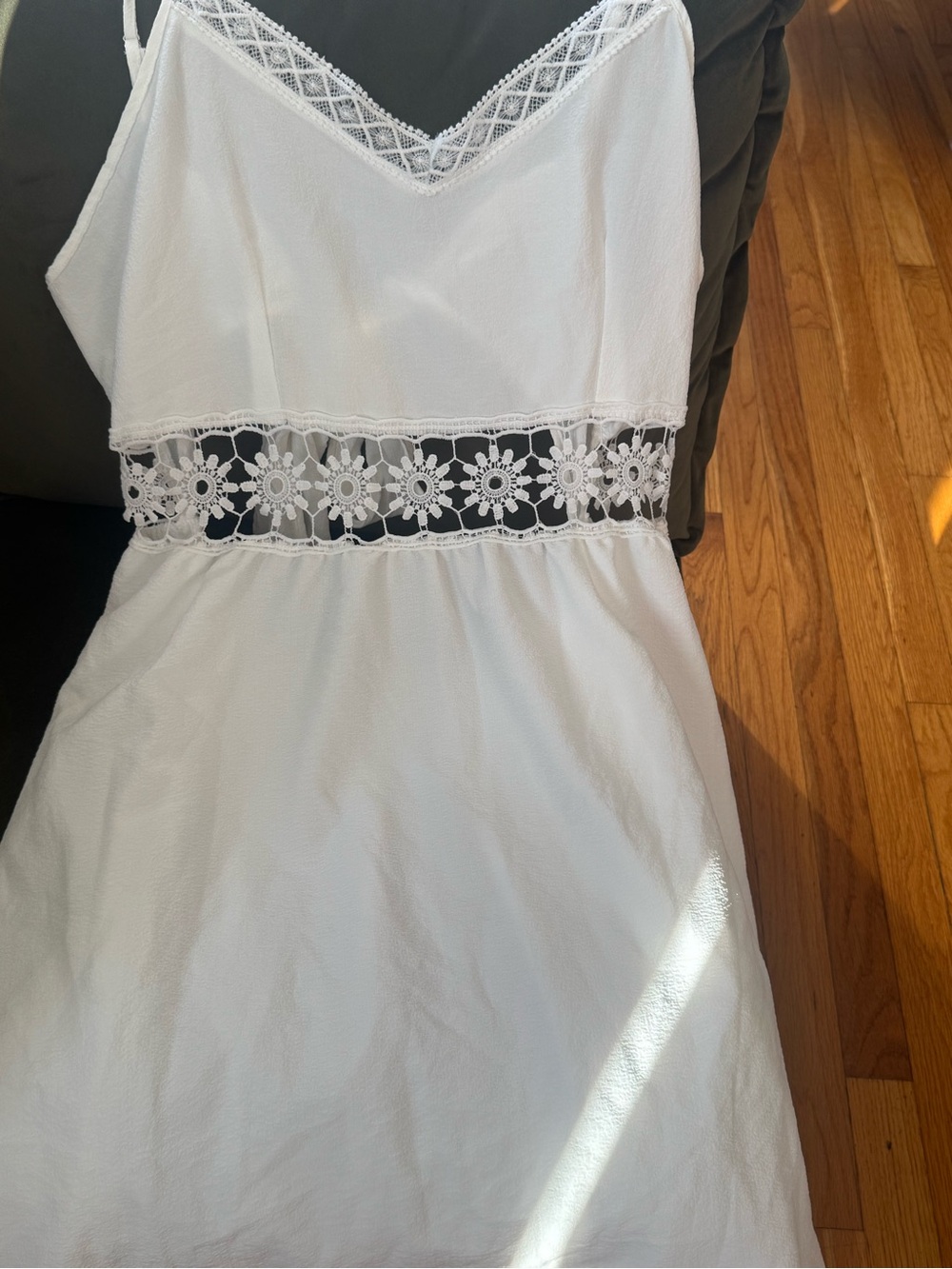 SHEIN White Mini Dress with Lace Cutout Waist
